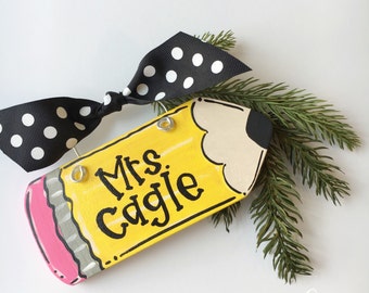 Personalized teacher pencil ornament