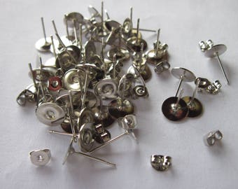 10 blank earrings to set 6 mm silver-plated (BO 09)