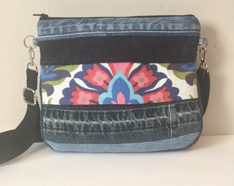 Retro floral fabric, DENIM, Crossbody bag