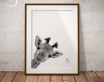 CUTE PEEKABOO GIRAFFE Drawing download, Giraffe decor, Peekaboo Giraffe Print, Printable Giraffe Poster, Printable Decor, Peekaboo Animals