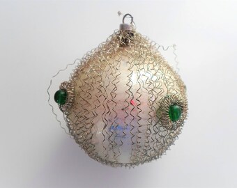 Vintage Christmas Ornament, Wired Christmas Ornament, Glass Christmas Ornament, Austrian Beaded Christmas Ornament