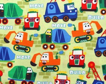 Build More Michael Miller Green 100% Cotton Digger Construction Builder Vehicle Children's Kids Fabric CX7268 Fat Quarter FQ 1/2 Full Metre