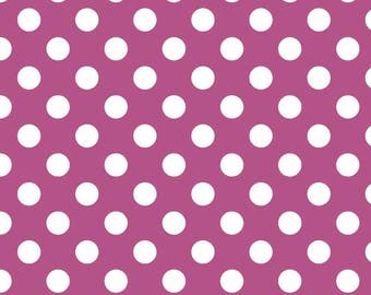 Fuschia Polka Dot Fabric - Riley Blake Medium Dot - Purple and White Dot Fabric