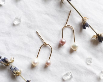 Swinging freshwater pearl 14k gold-filled earrings