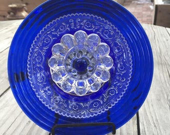 Beautiful Cobalt Blue Glass Plate Flower