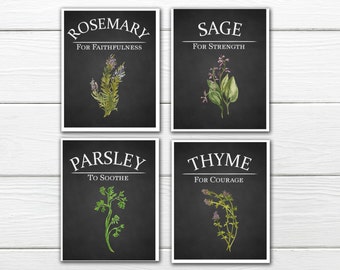 Kitchen Decor - Herb Print Set - Parsley, Sage, Rosemary & Thyme - Dining Room Decor - Watercolor Herbs