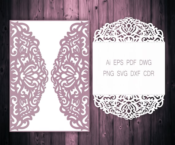 5x7 Gate fold Wedding Invitation laser cut Card Template