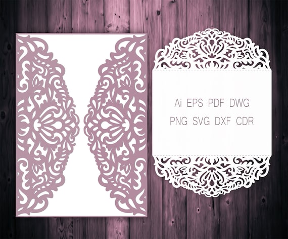 Download 5x7'' Gate-fold Wedding Invitation laser cut Card Template