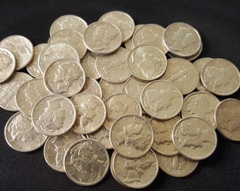 UNCIRCULATED 90% Silver Mercury Dimes // Old U.S. Coins // 1916-1945 // 1 COIN - Free Shipping