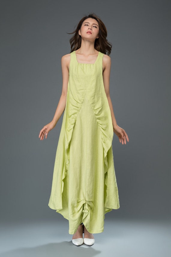 Items similar to lime green linen dress, long dress, maxi dress ...