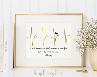 New Black EKG I Will Dedicate My Life Today 8X10 Nurse Wall Art |Gold EKG With Black Heart and Quote |Nursing Student Gift| Nurse Gift|Nurse