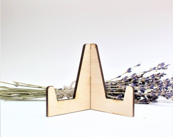 6 x Laser cut card stands, wood greetings card holder, wood display stand, wood stand, laser cut phone stand, wood card holder, card holder