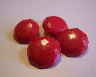 Vintage 3/4" Red Faceted Buttons, Set of 4 (1651)