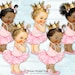 Princess Ballerina Pink Tutu Gold Crown Pearl Necklace | Vintage Baby Girl 3 Skin Tones | Clipart Instant Download