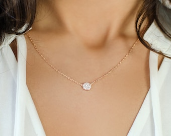 Rose Gold Crystal Pendant Necklace,Circle Rose Gold Necklace, Rose Gold Layering Necklace,Rose Gold Jewelry, 14K Rose Gold Necklace, N246-RG