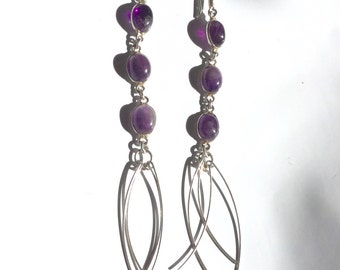 Sterling Silver Amethyst Dangle Earrings 4"