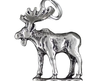 Sterling Silver Moose Charm Pendant 3D Northwest Animal