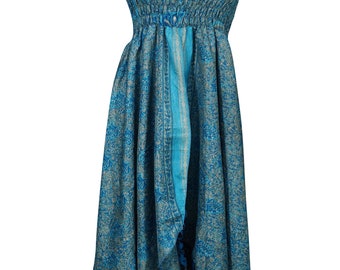 Love in A Mist Floral Sari Halter Dress Blue Printed Gypsy Hippie Chic Two Layer Summer Dresses