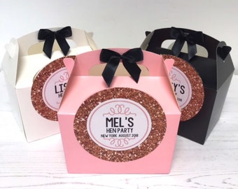 Personalised *FILLED* Hen Party box with Rose Gold Glitter effect