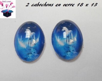 2 glass cabochons 18mm x 13mm horse theme