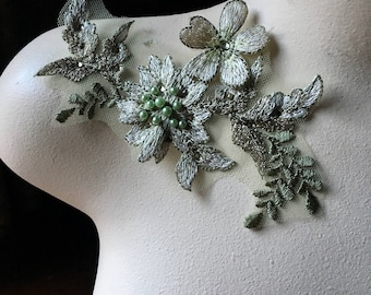 Green Applqiue 3D #1, Beaded and Embroidered for Lyrical Dance, Ballet, Couture Gowns, Costume Design