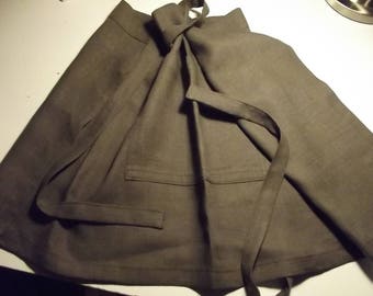 Linen apron. Half apron. Khaki linen apron. Khaki half apron. Linen half apron. Kitchen apron. Handmade linen apron.