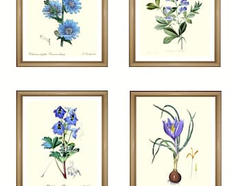 Blue flowers print Set. Botanical Print Set. ANY 4 blue flower prints. Blue wall art. Flower print set. 5x7" 8x10" 11x14"