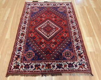 Tribal Boho Decor Vintage Rug Wool Blue Oriental Rug 3' 11 x 5' 8 Shiraz