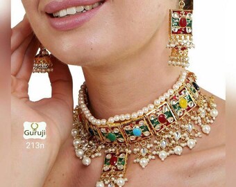 Handmade kundan Gulubandh Necklace Set with Earrings Indian Wedding Jewelry Indian jewelry Bollywood jewelry