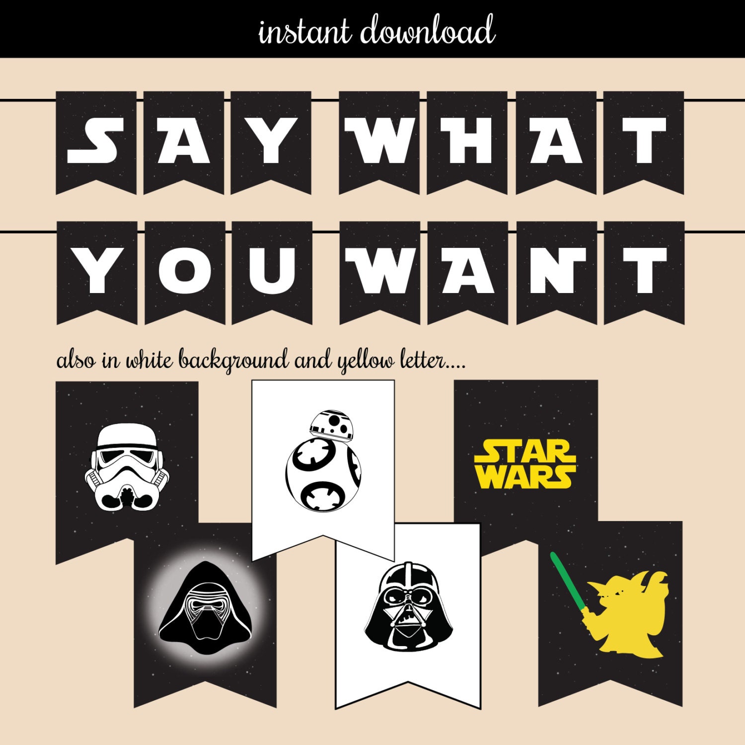 Star Wars Banner Printable ALL LETTERS 3 Design instant