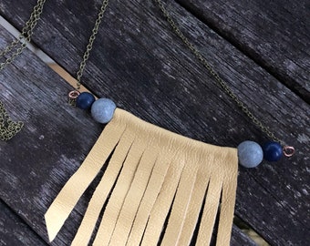 Yellow Leather Bib Necklace