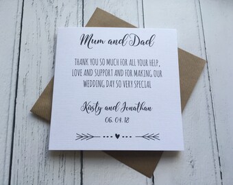 Personalised Simple Wedding day Thank you card ~ Mum and Dad ~ Step parents ~ parents of the Bride~ parents of the Groom ~ Grandparents