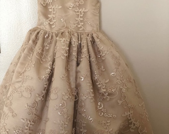 Champagne sequin lace dress flower girl special occasion dress wedding