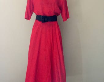 80s Polka Dot Dress - Pinup Dress - Red Black Polka Dot Dress - Small Midi