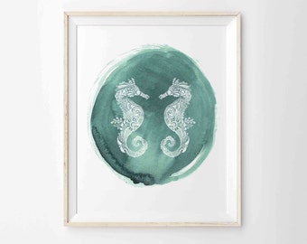 Lacey Mehndi style Seahorses - Archival Print from my Original Illustration - 8"x10" 5"x7", 9"x12" or 11"x14"