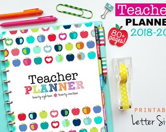 2018-2019 Teacher Planner, PDF Printable Pages, Inserts - August 2018-July 2019, Lesson Planner, Calendar, Teaching, Letter Size