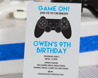 Blue Video Game Birthday Invitation INSTANT DOWNLOAD - Printable Video Game Invitation by Printable Studio