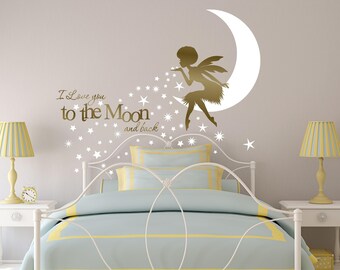 African Fairy wall decal, Afro Girl wall decal, nursery decor fairies, I Love You to the Moon Nursery Wall Art Fairy, Afro Fairy Wall Art