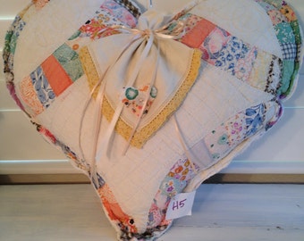 Heart Pillows with a vintage handkerchief bow
