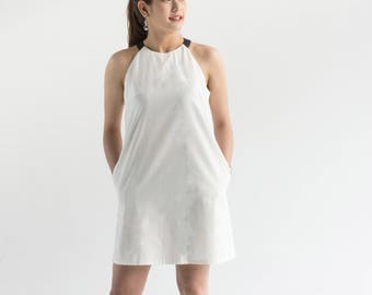Leather Collar Mini Dress in white