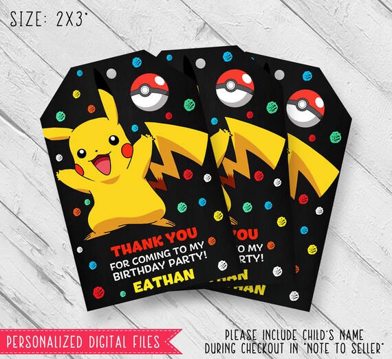 Pokemon thank you tags Pokemon favor tags Pokemon gift tags