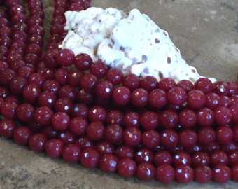 Ruby Red faceted Jade gemstone bead - 6 mm beads- full strand
