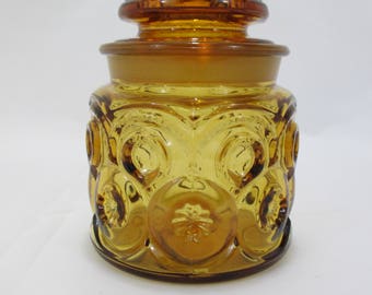 L E Smith Amber Moon and Stars Glass Canister, 5 Inch Canister, Small Canister