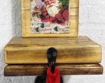 Rustic Vintage Santa Mantle or Fireplace Stocking Holder