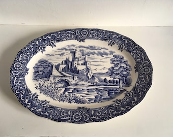 Castle Scene Blue and White Japanese Meat Plate