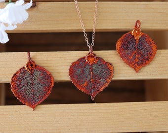 Copper Aspen Leaf Necklace, Real Leaf Necklace, Aspen Leaf, Rose Gold, Leaf Pendant LC233