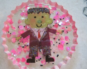 Halloween Frankenstein and Pink Hearts Resin Cabochon
