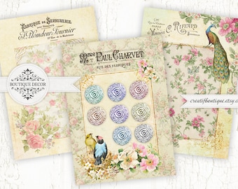 Vintage Button Tags. Set of 3. Digital Collage Sheet. Printable download.