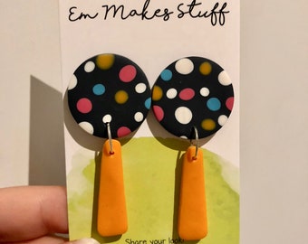 Dots and orange dangle earrings