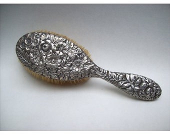 Antique STERLING Silver REPOUSSE Vanity Hair Brush from England